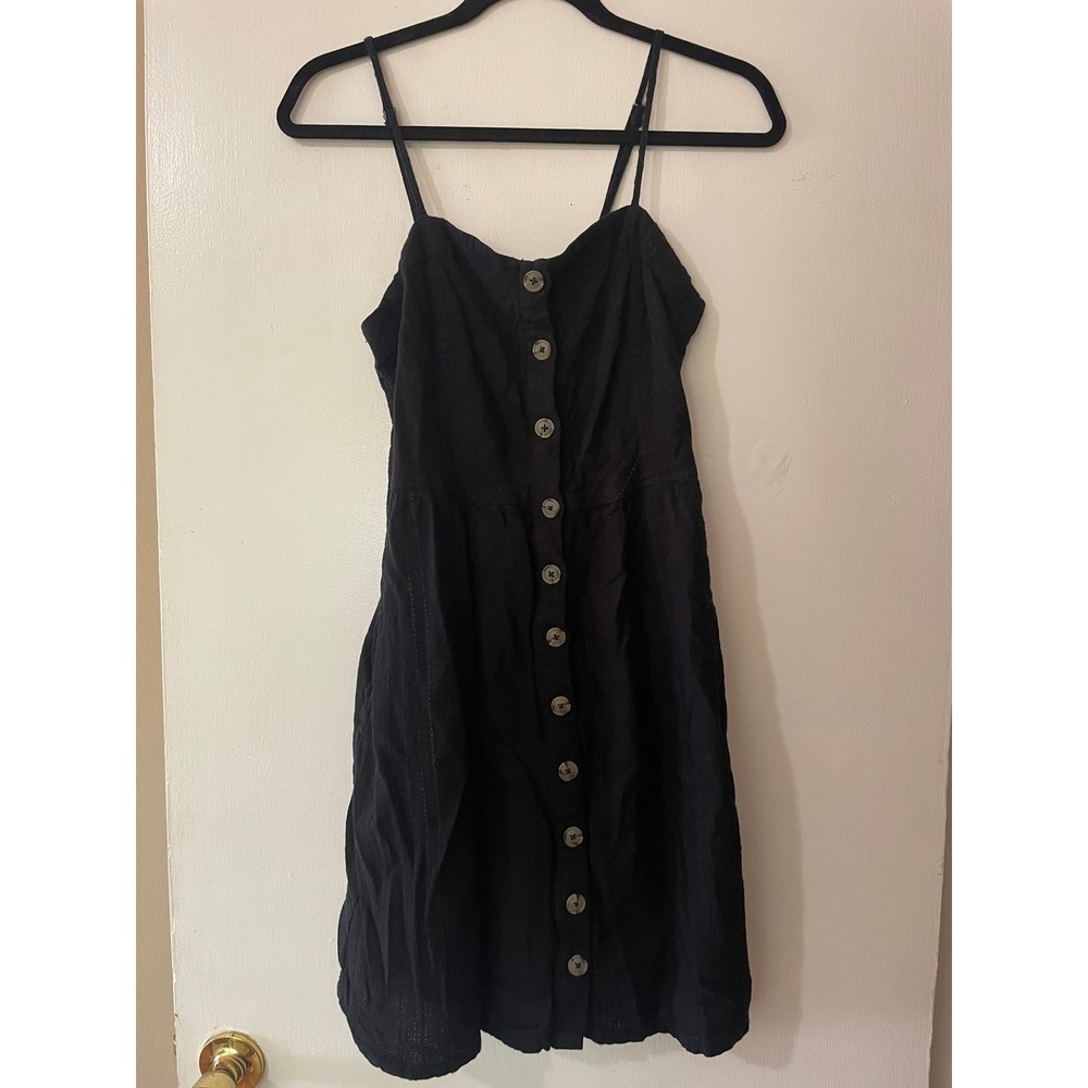 Universal Thread Black Button Down Midi Dress Womens Medium Smocked Back Pockets